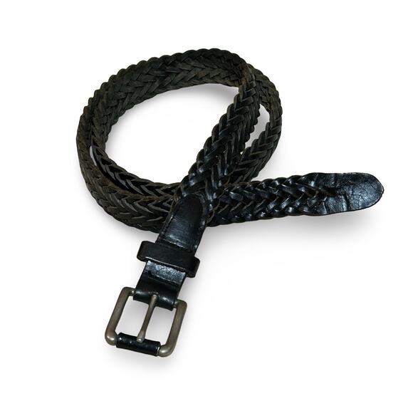 VTG 90s Black Braided Leather Belt Unisex Adjustable Boho Minimalist main image 6